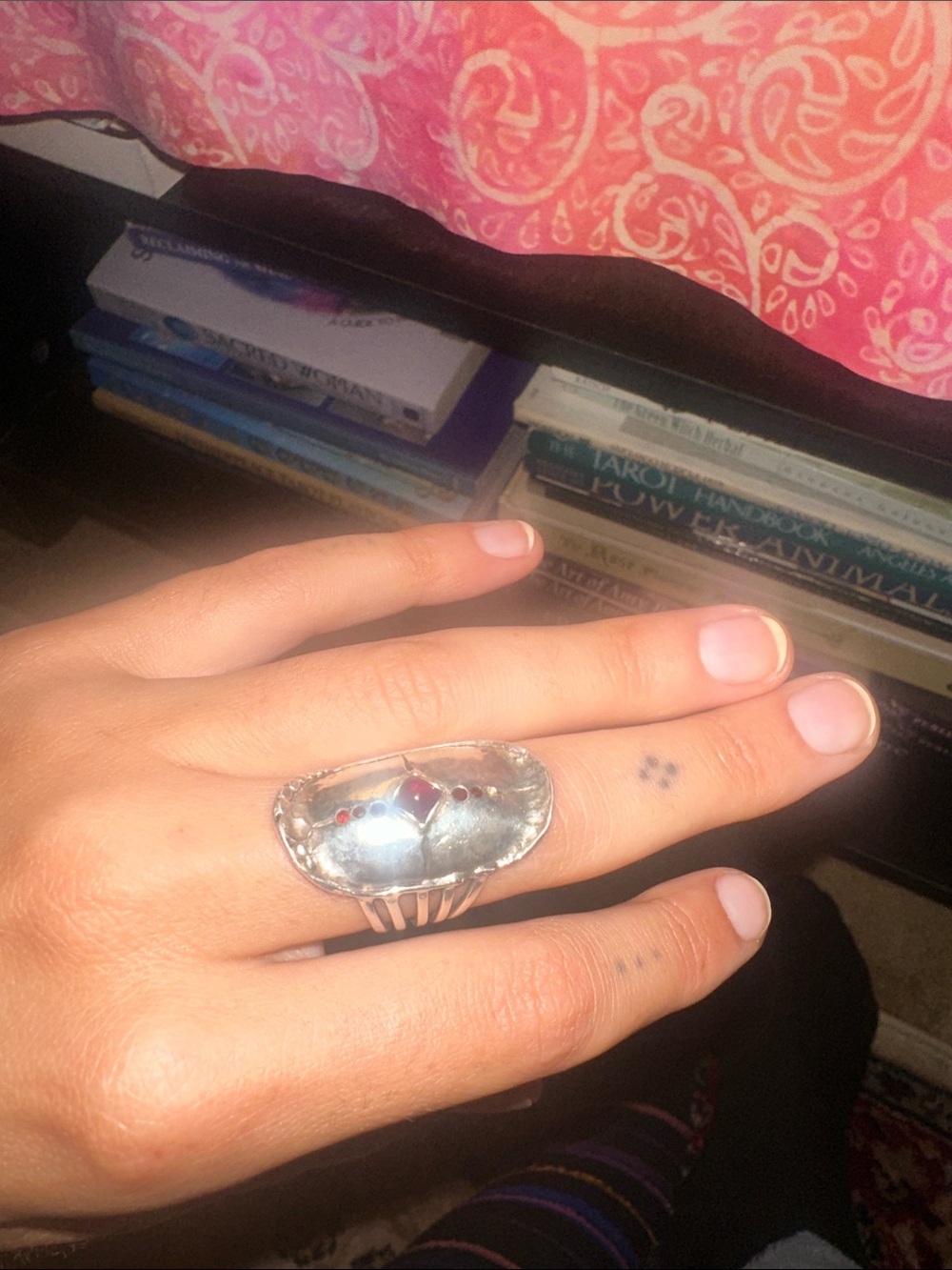 Handcrafted Silver Cocktail Ring with Red Stone